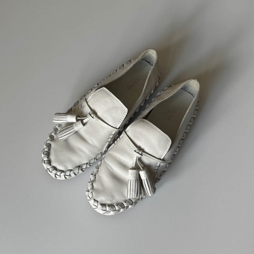 Celine White Tassel Moccasins